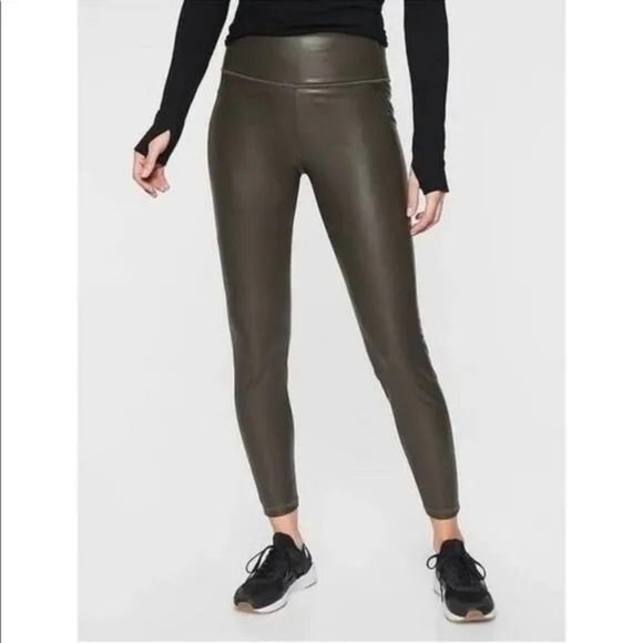 Athleta All Over Gleam Tight Faux Leather in Olive Size M - Picture 12 of 12